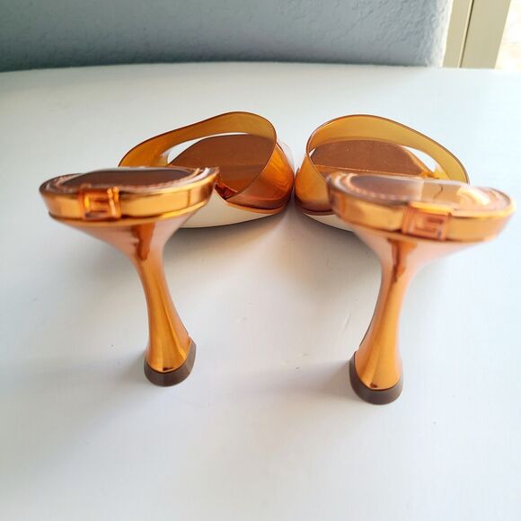 Guess Womens Hambree 6 Square Toe Slip On Slide Heels Shoes Orange FUNKY - Picture 6 of 7